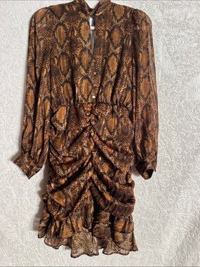 Zara Brown Snake-Print Mini Dress